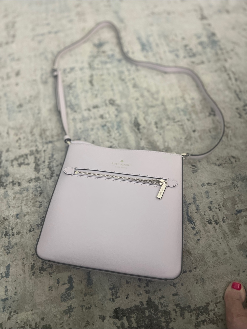 kate spade pale lavender leather crossbody with silver hardware